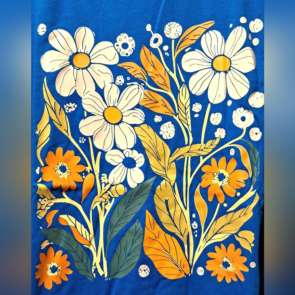 Floral Graphic Blue T-Shirt, Lightweight, 3XL